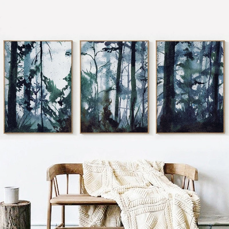 Watercolor Painting Forest Landscape Wall Art Canvas Posters Print Original Nordic Pictures Home Room Decoration | Дом и сад