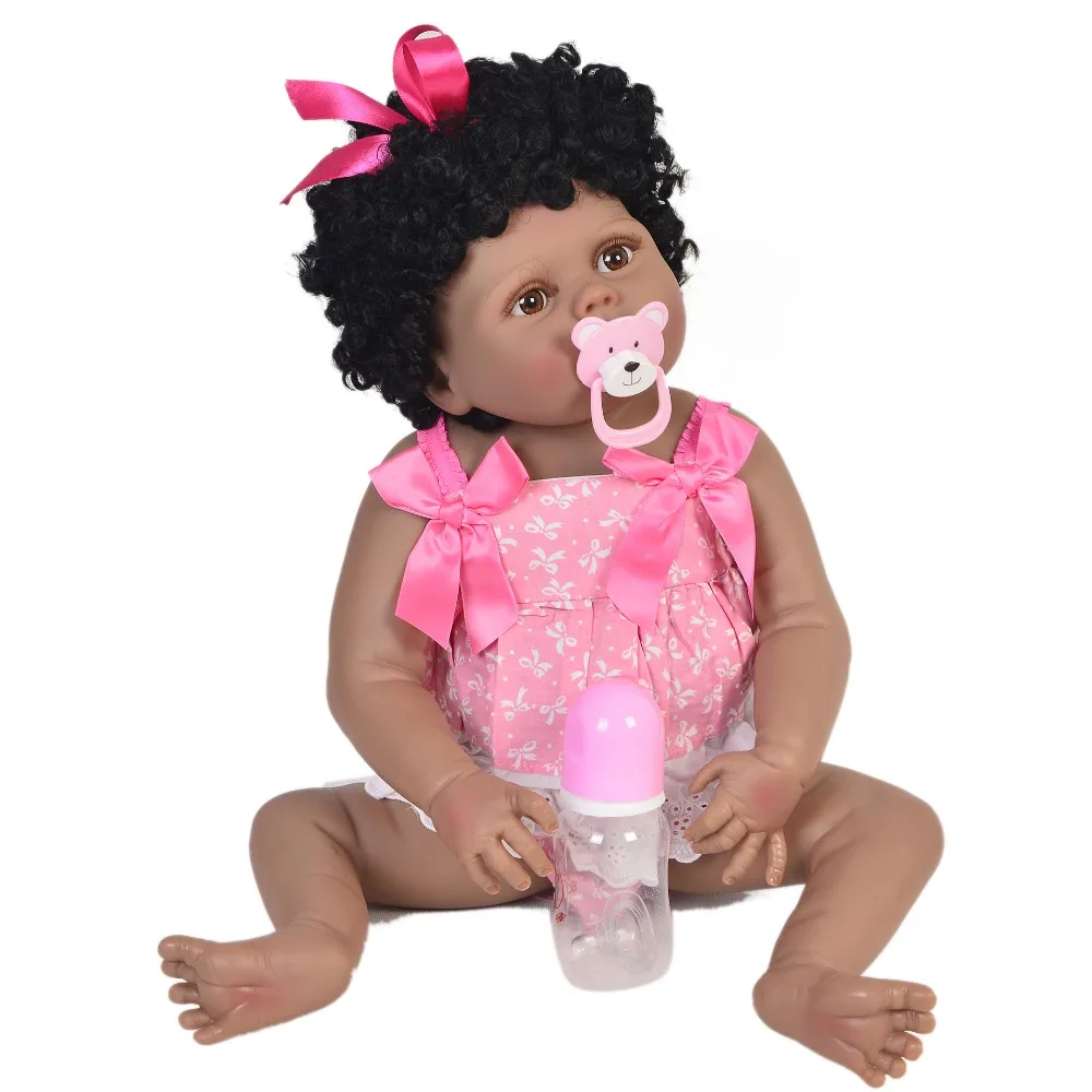 Black skin Newborn bebe dolls 23&quot57cm full vinyl silicone reborn baby girl lifelike child gift waterproof babies t | Игрушки и хобби