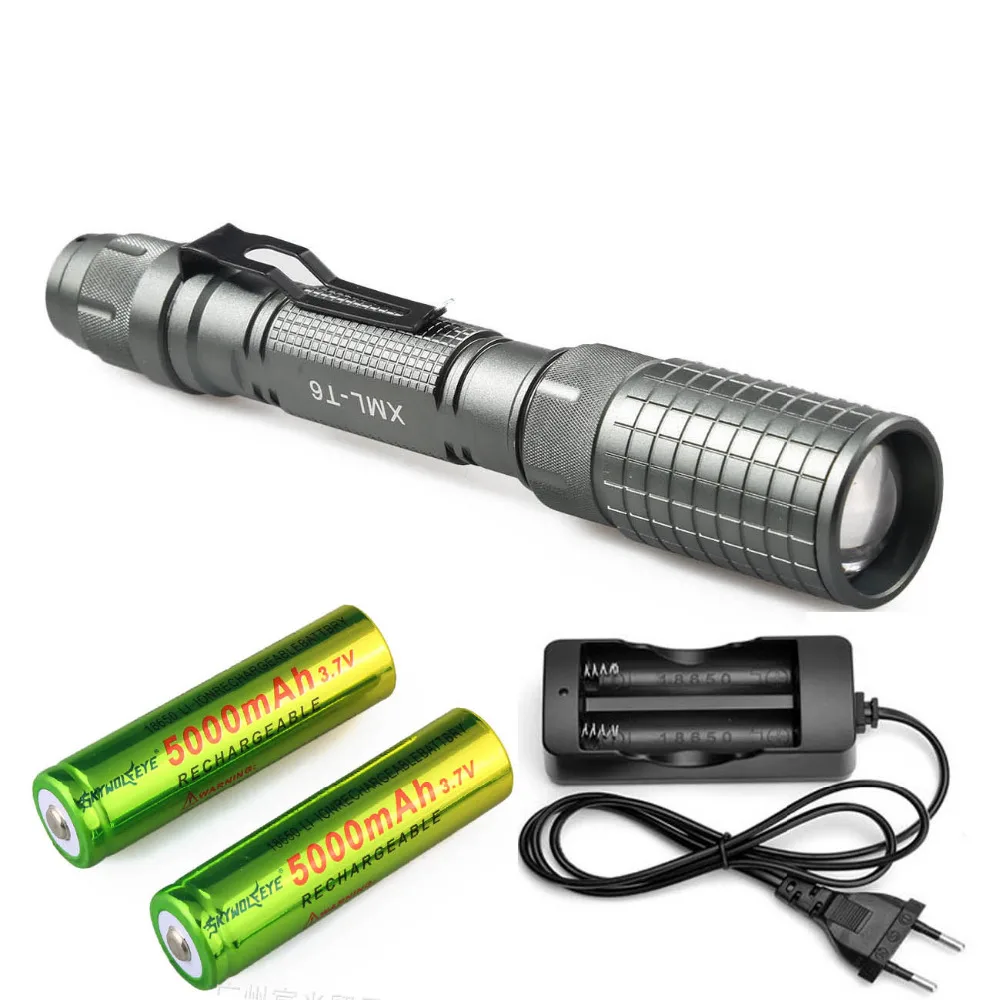 

CREE XML T6 LED Zoom Flashlight Torches 3800LM Zoomable Flashlight Lanterna LED Torch by 18650 Battery+EU/US Charger