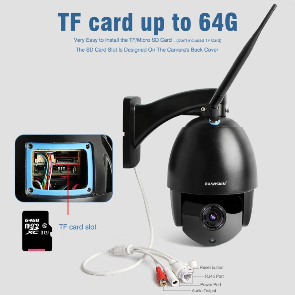 Беспроводная купольная камера HD 1080P PTZ Wi Fi IP 5X зум HI3516C + SONY323 2 МП ИК 60 м ONVIF