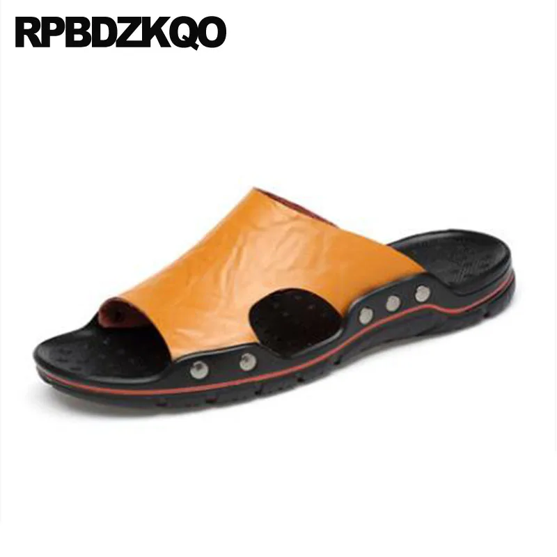 

Slippers Genuine Leather Large Size 47 Slides Sport Yellow Fashion Summer Native Designer Shoes Men High Quality Sandals 46