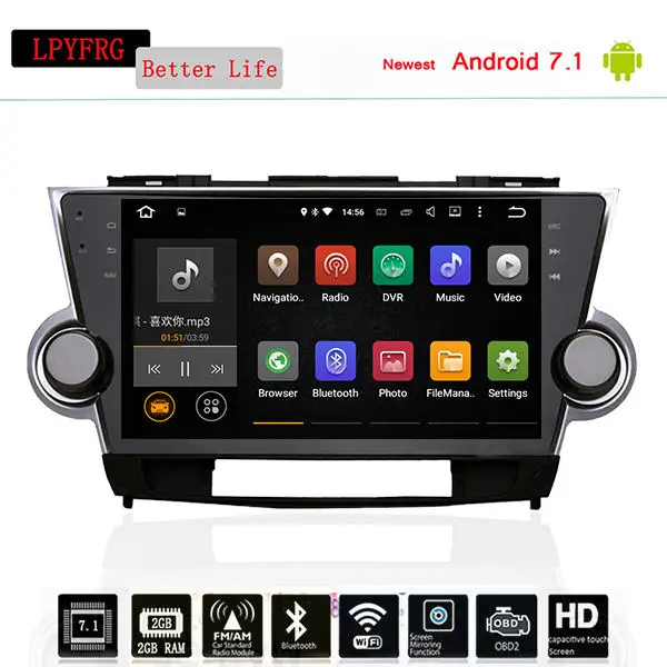 Автомобильный Стайлинг 10 1 дюйма Восьмиядерный android 0 GPS навигация для Toyota high Lander