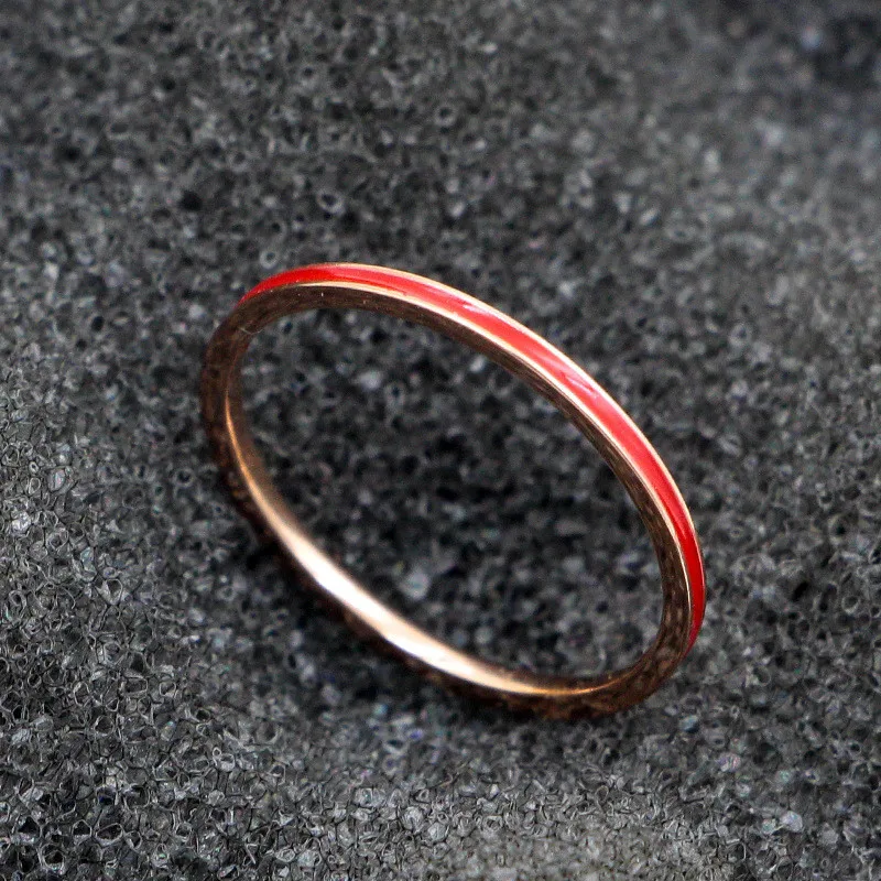 Titanium Steel Rose Gold Color 1mm Thin Ring For Women Tail Knuckle Finger Enamel Fashion Jewelry Love Size 2-9 R0016 | Украшения и