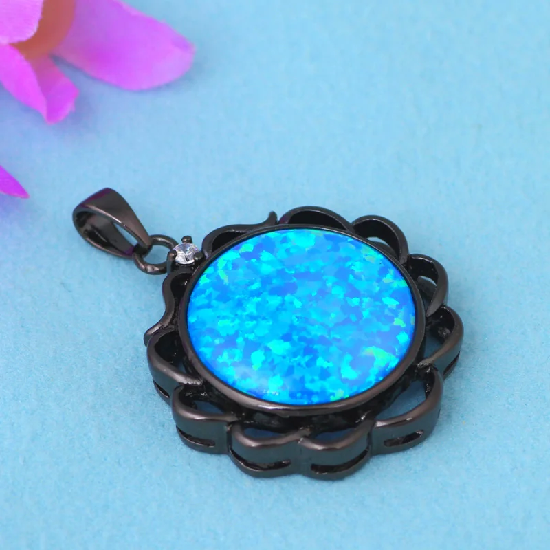 Винтажные Ювелирные изделия Круглый Синий огненный опал Стерлинговое Серебро