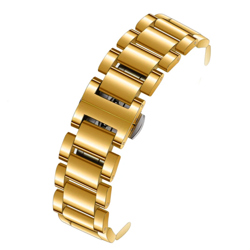 Shihui Metal Strip Solid Stainless Steel Double Butterfly Button Watch Chain Belt Male 18202122MM Full Gold | Наручные часы