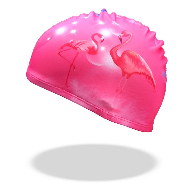 Flamingo Плавающие шапки ming, очень эластичные, милые, женские, детские, Мультяшные, тканевые, милые Мультяшные животные, защищают уши, для мальчиков и девочек, плавающие шапочки для бассейна, шапка - Цвет: Flamingo