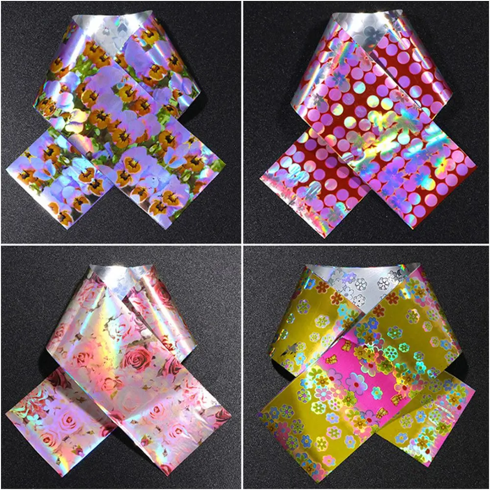 Набор голографической фольги для ногтей 16 шт. смешанный цветочный дизайн