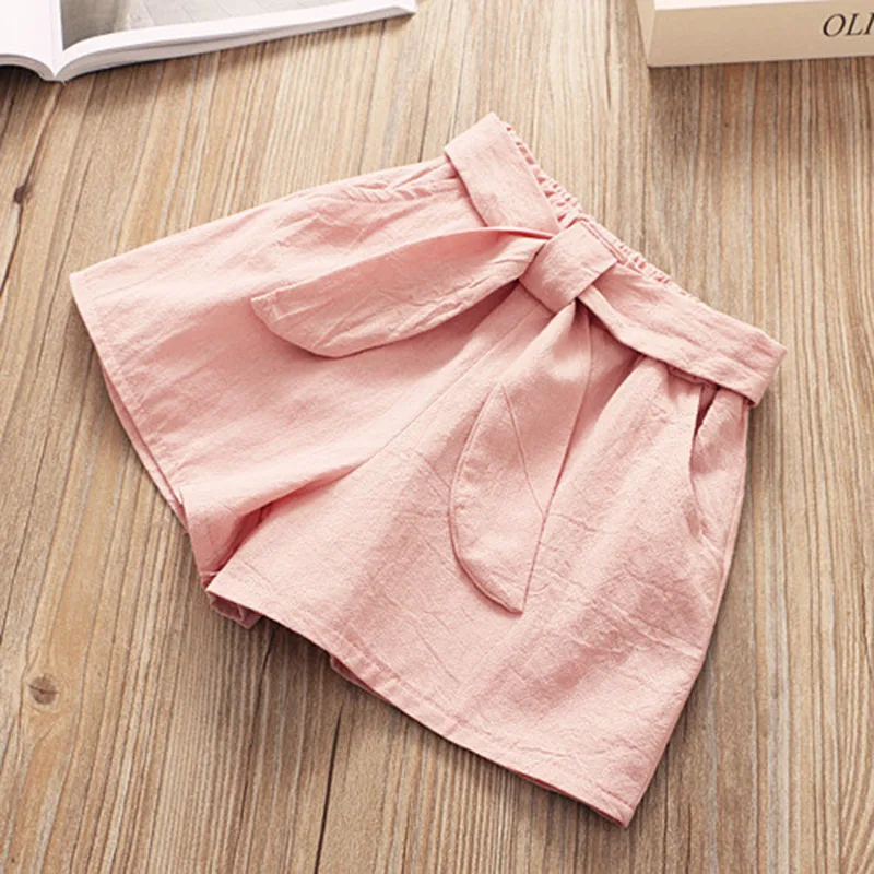 

Girl's Sleeveless O-Neck White Embroidery Lace Shirt+Solid Color Shorts 2PCS Clothing Sets Casual Girls Summer Clothing Suits