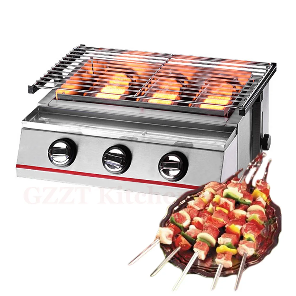 Barbecue LPG Gas Grill BBQ Grill 3 Burners Smokeless Environmental Grill With Stainless Steel Or Glass Shield