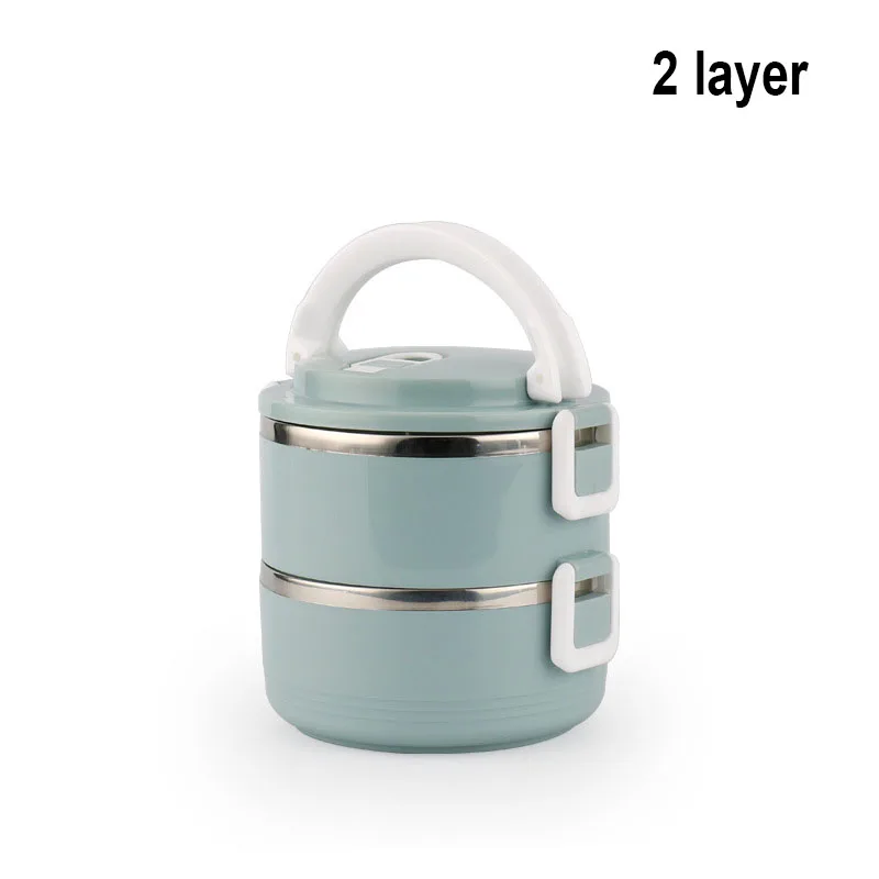 2 Layer (Blue) Японский Ланч-бокс, термоконтейнер для еды, Bento box из нержавеющей стали, ланчбокс для детей, портативный, для пикника, школы, утолщенный контейнер для еды - Цвет: 2 Layer (Blue)