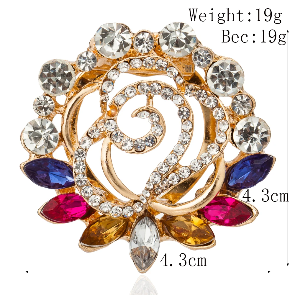 

WNGMNGL 2018 New Fashion Female Brooches Classic Gold Color Crystal Flower Brooches for Women Wedding Statement Brooch Jewelry