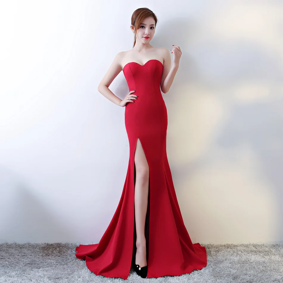 SIJANE Vestido de noiva Simples красное атласное свадебное платье на заказ русалки вечернее