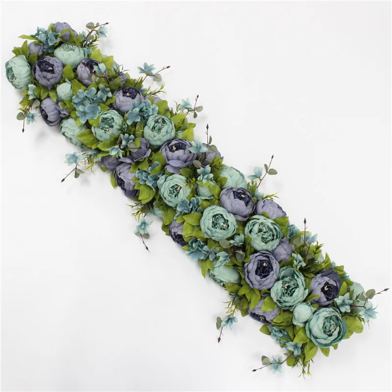 A Blue purple custom made Artificial rose flower row Wedding background wall arch Welcome desk decorative fake flower Home holiday decoration - Цвет: A Blue purple