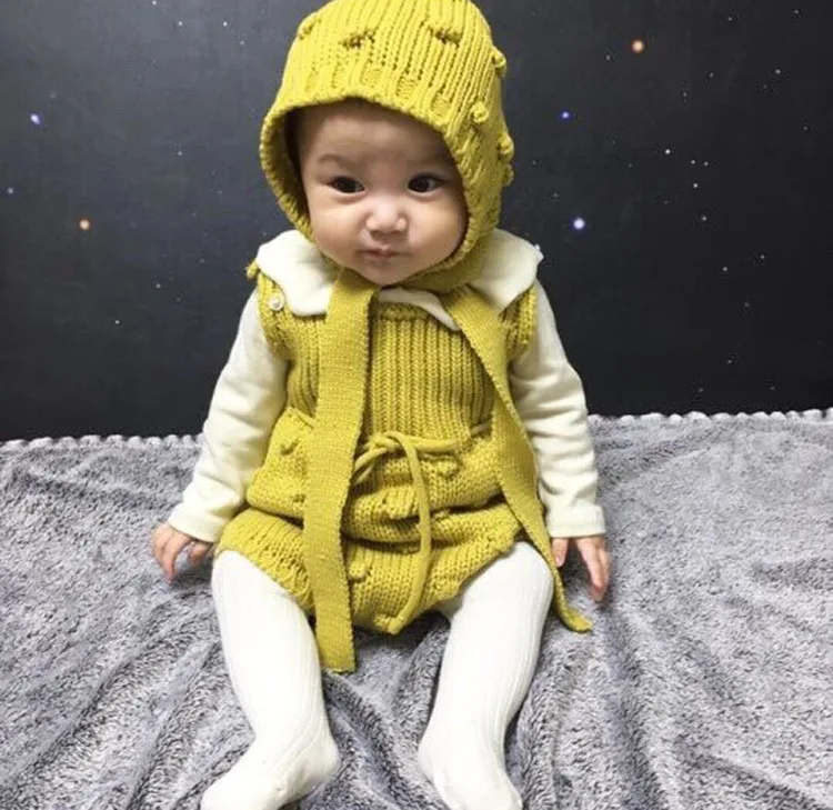

Knitting Cotton Sleeveless Baby Bodysuits Fashion Kawaii Toddler Bodysuit Lovely Baby Leotard Korean Cap Removable Baby Onesie