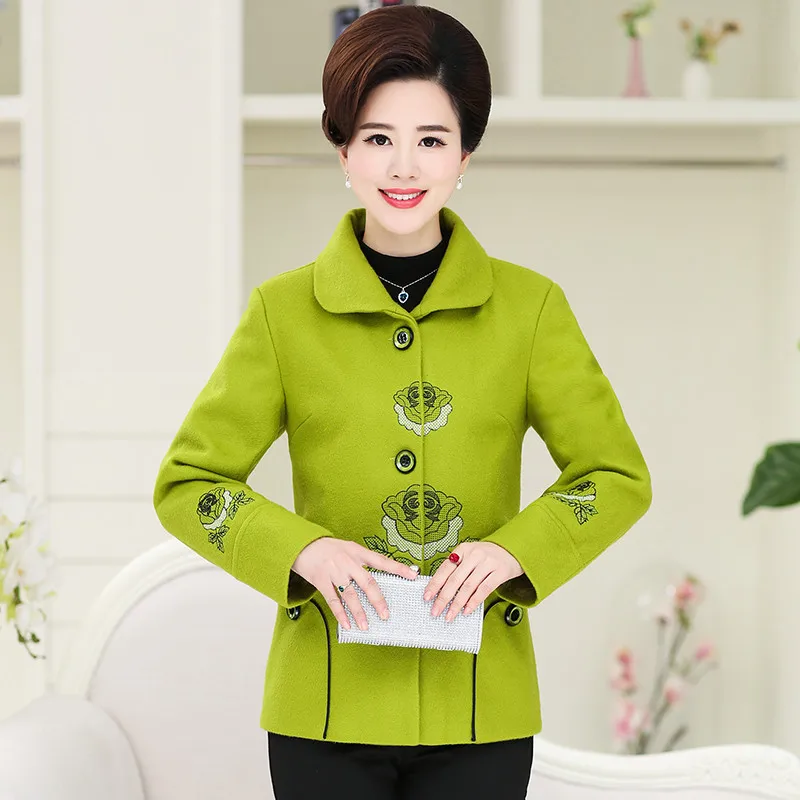 light green UHYTGF, элегантные женские пальто, модные, с вышивкой, весна-осень, шерстяная куртка, женская повседневная короткая верхняя одежда, свободная, плюс размер, пальто 1325 - Цвет: light green