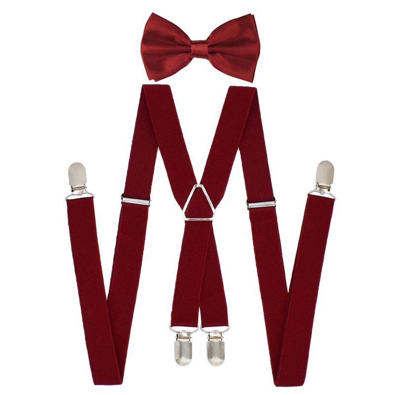 Wine Red Мужские подтяжки набор для взрослых полиэстер материал х-образной формы с галстуком-бабочкой для свадебной вечеринки - Цвет: Wine Red