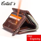 Контакта из натуральной кожи кошелек Для мужчин брендовые дизайнерский кошелек для монеток для мужского кредитной держатель для карт, тонкий складной бумажник Винтаж Сумочка-клатч