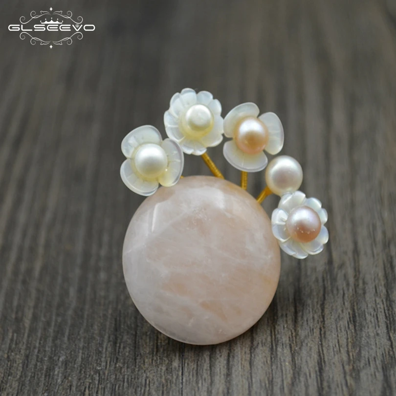 XlentAg Natural Fresh Water Baroque Pearl Shell Flower Brooch Female Bijoux Pink Crystal Brooches Women Dual Use Jewelry GO0101 | Украшения
