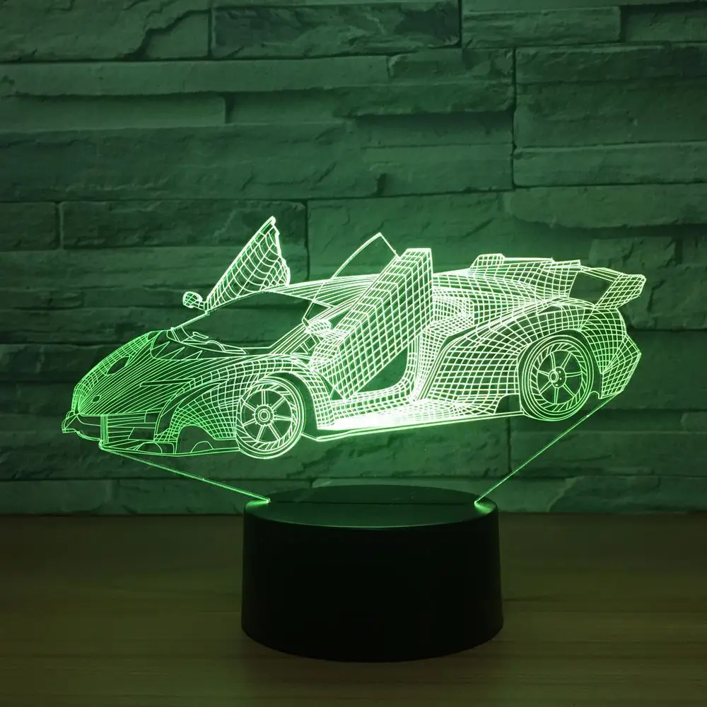 Новый цветной 3d маленький ночной Светильник для спортивного автомобиля