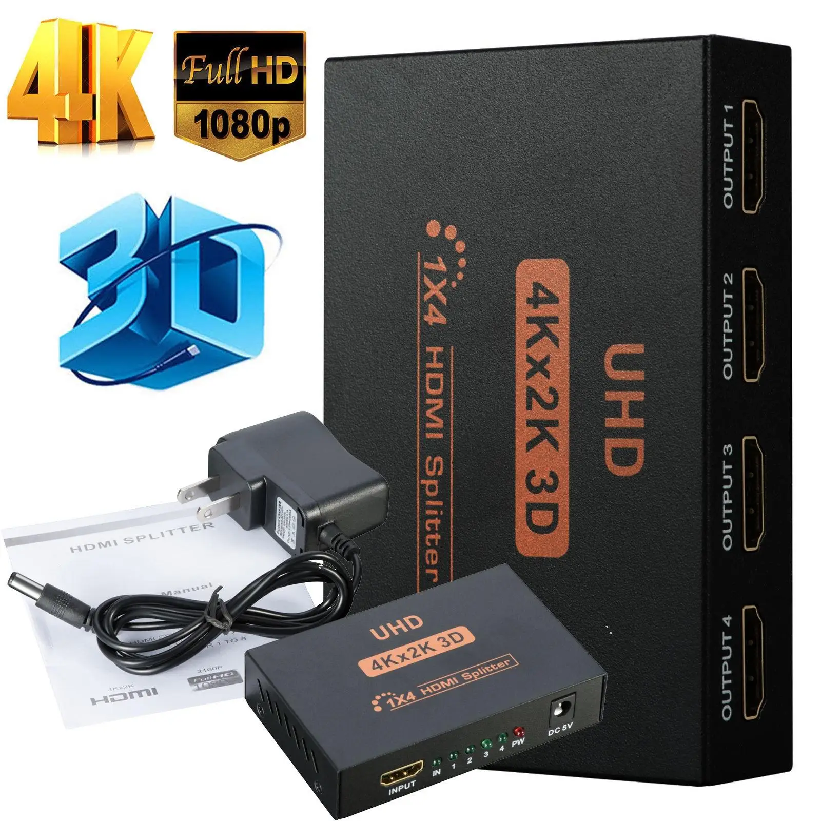 EastVita UHD 3D 4K * 2K Full HD 1080p 1X4 HDMI Сплиттер 4 Порты концентратор усилитель повторителя