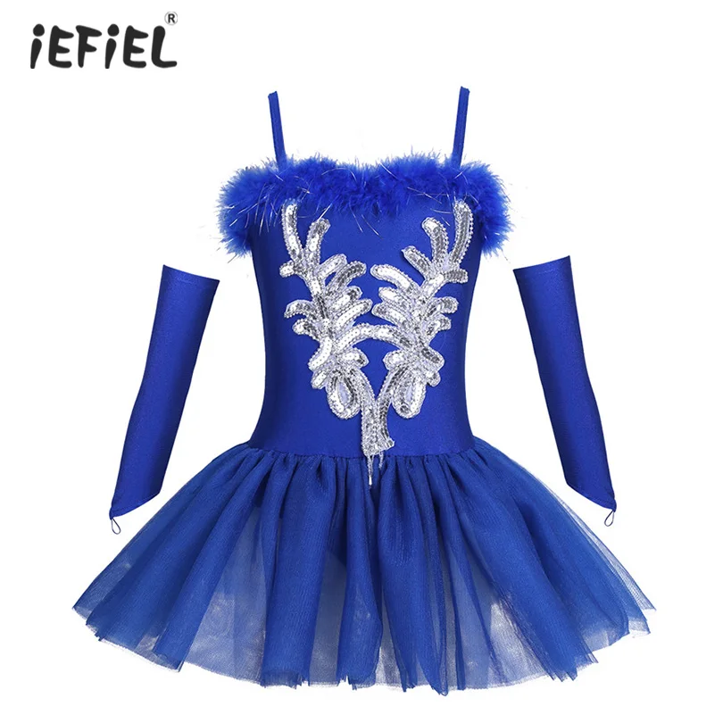 New Swan Girls Ballet Dress with Fingerless Gloves Ballerina Dance Leotards Tutu for Dancewear Clothes | Детская одежда и обувь