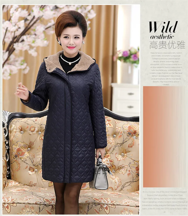 Women Parkas Thick Jacket Winter Coat Long Middle-aged Hooded Warm Cotton Outwear Plus Size 4XL Elderly Mom Padded Velvet Coats