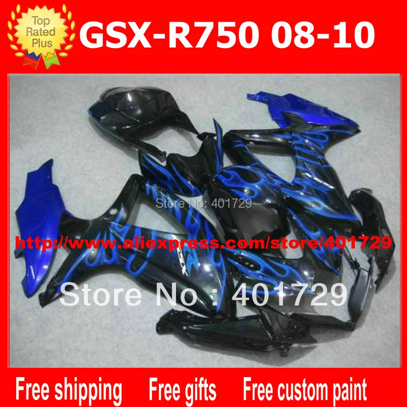 

Fairings set for Suzuki GSXR 600 750 08 09 10 GSXR600 GSXR750 2008 2009 2010 blue flame in black bodwork fairing +7gifts AW55