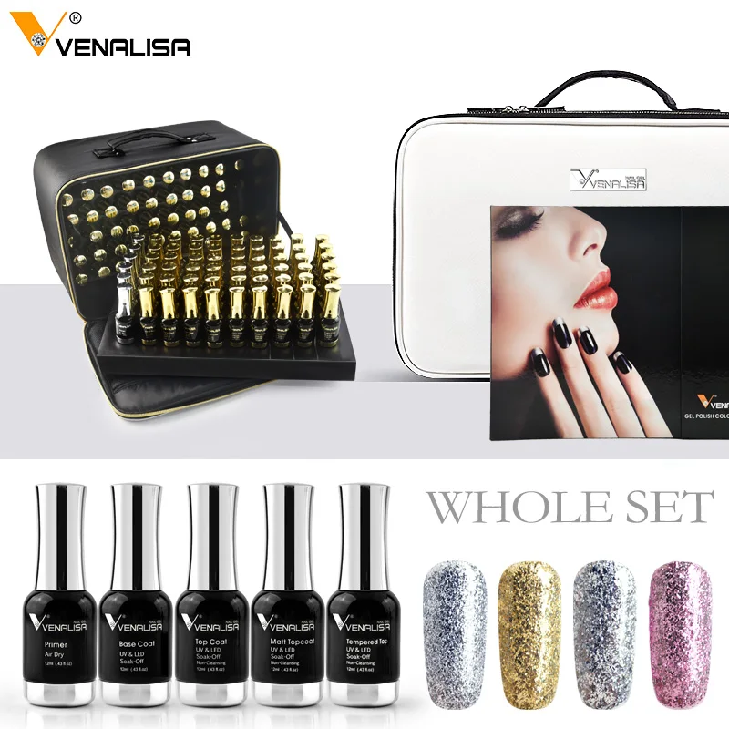 WholeSet Venalisa 12 мл весь набор гель varish замочить от led УФ-гель для ногтей набор 12 мл Высокое качество салон база верхнее покрытие 120 шт полный набор сумка - Цвет: WholeSet