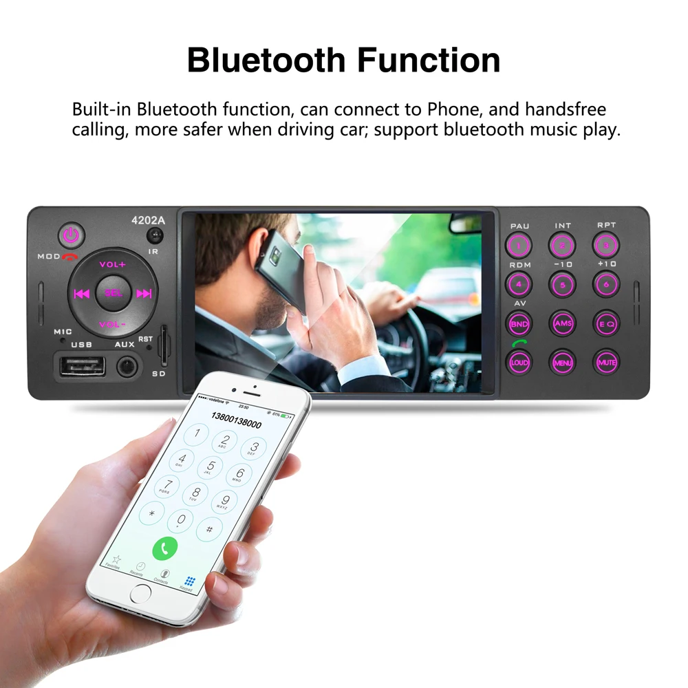 Автомагнитола AMPrime 1din с поддержкой MP5 USB Aux FM Bluetooth 4''|Автомобильные