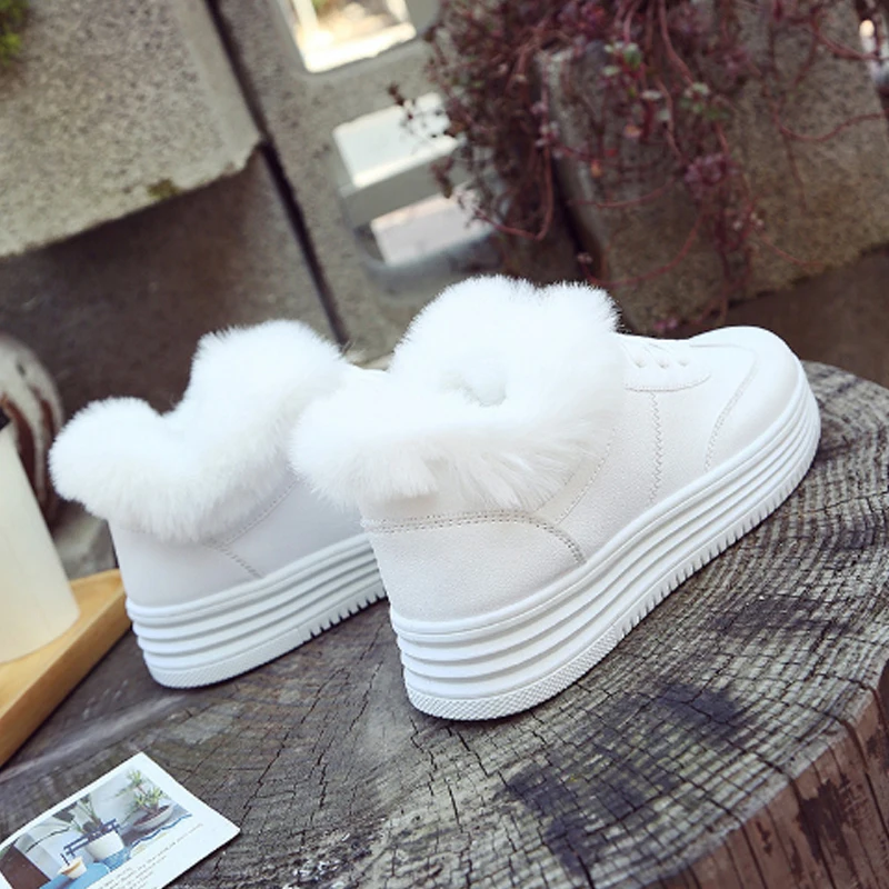 2017 Зима Новый Дикий плюс кашемир маленькие белые туфли женские корейские