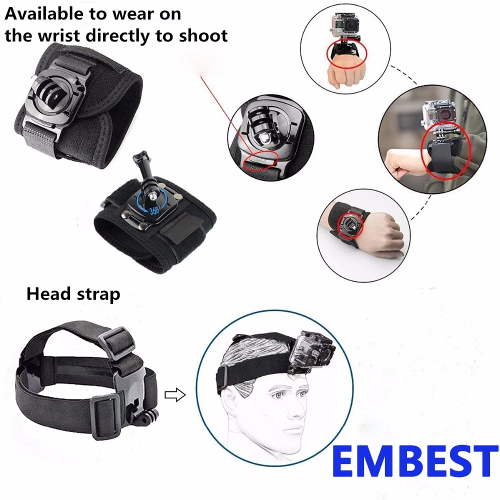 EMBEST для Gopro набор аксессуаров go pro hero 5 4 3 2 1 комплект селфи палка камеры SJCAM xiaomi yi 4k