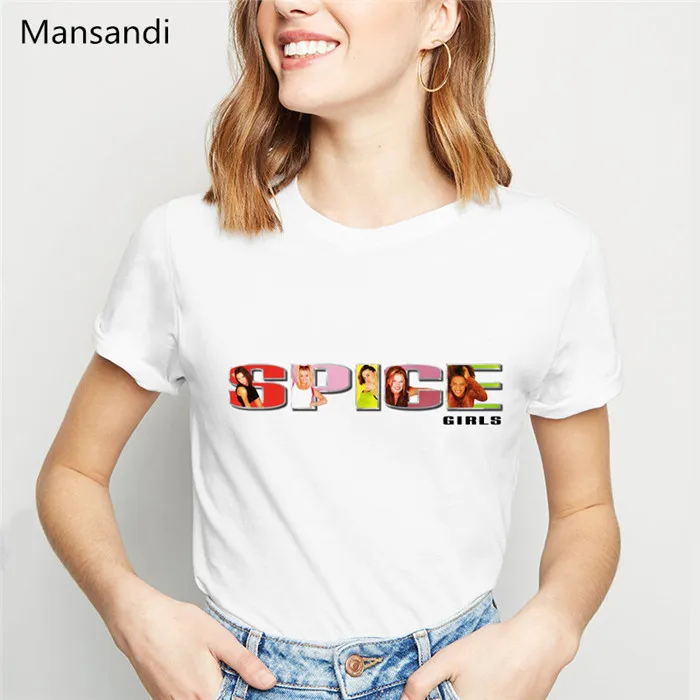 Y42206 Женские футболки Spice для девушек Лето vogue белая футболка femme harajuku рубашка camisetas mujer Женская футболка размера плюс Топы - Цвет: Y42206