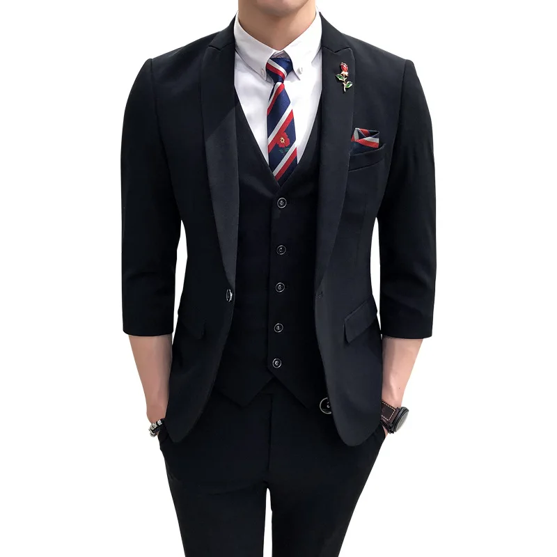 

Vestidos Verano 2019 Seven-point Sleeve Suit Korean Version Slim Nine Pants Solid Color Three-piece Suit