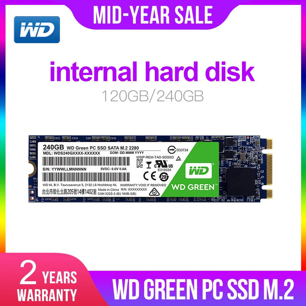 Внутренний жесткий диск WD SSD GREEN PC 120 ГБ 240 M.2(2280) NGFF для ноутбука|Внутренние