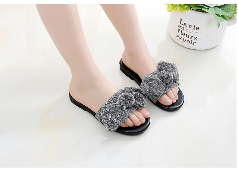 VFOCHI Girl Summer Slippers Bowknot Flats Fashion Shoes for Kids Teenager Girl Casual Slip-on Shoes Children Girl Slipper