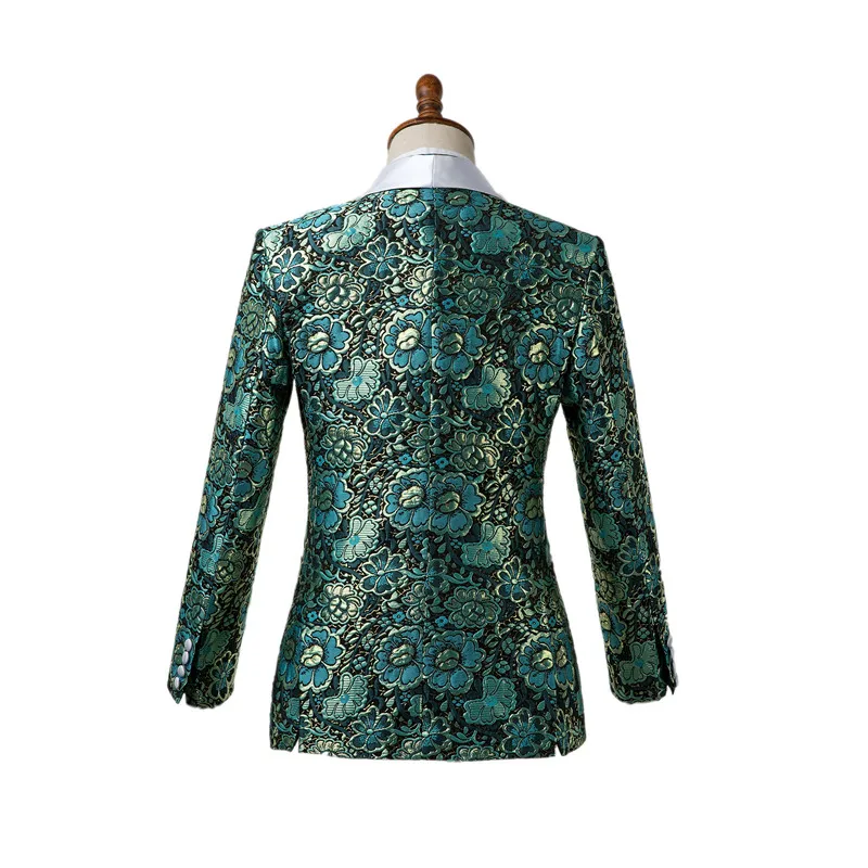 Gwenhwyfar Slim Fit White Shawl Lapel Green Jacquard Suit Groom Tuxedos Men Suits For Wedding Best Man Blazer Set (Jacket+Pants) | Мужская