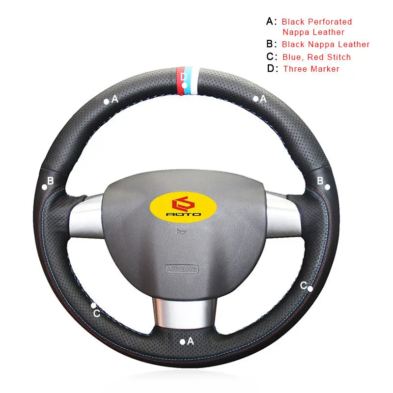 Оплетка на Руль Обложка для Ford Focus 2 2005-2011(3-спица) рулевого колеса автомобиля кожаные чехлы авто аксессуары для интерьера - Название цвета: Nappa Leather