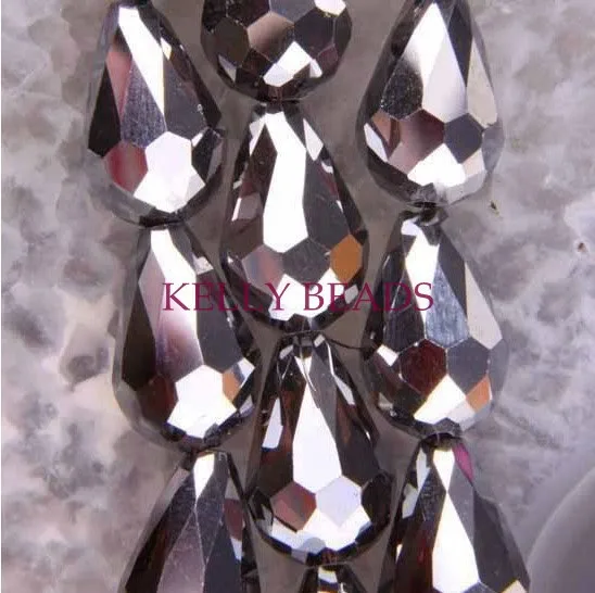 

Hot Sale 295pcs/lot 8*11mm Silver Plated Crystal Glass Beads Faceted Charm Teardrop Beads For Jewelry Making Bracelet DIY Beads