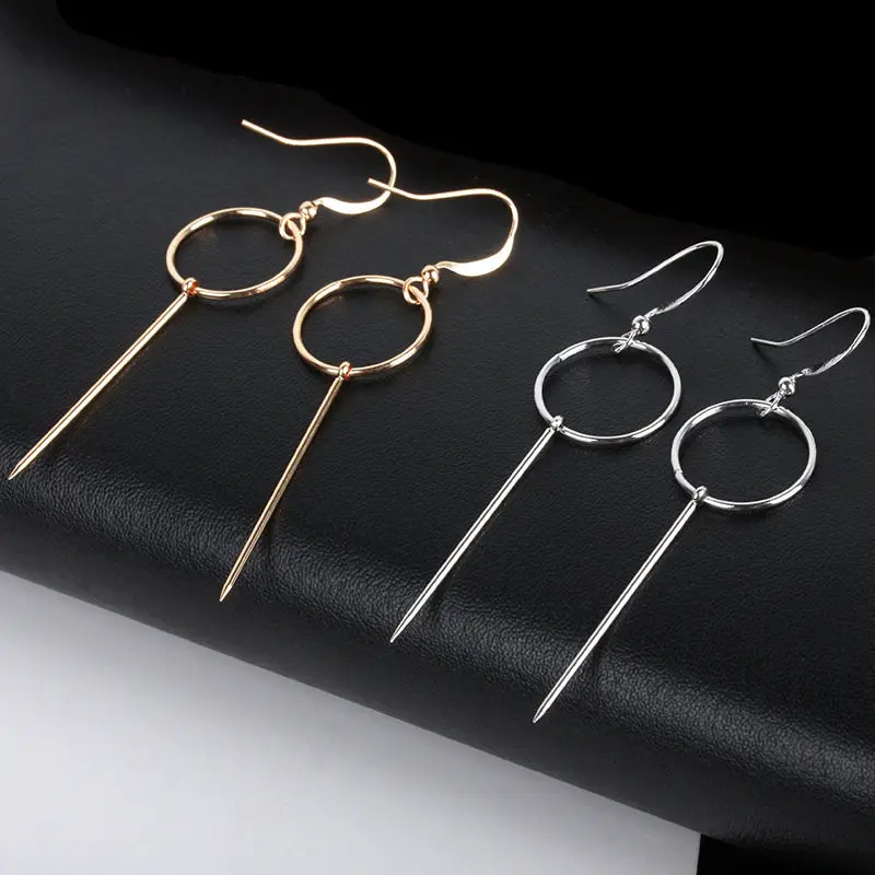 ZCHLGR Fashion Korean Earrings 2019 Geometric Long Asymmetry Circle Ear Big Dangling Women Valentine's Gifts | Украшения и