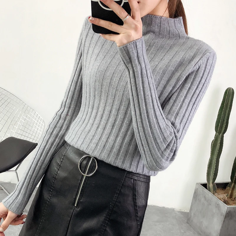 2019 Half turtleneck female thick long sleeved jacket sweater slim all-match | Женская одежда