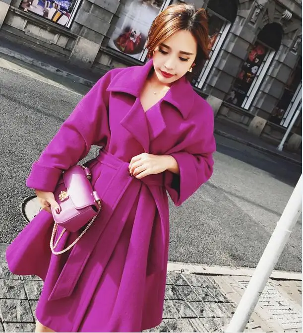 picture color Высококачественное женское осенне-зимнее длинное шерстяное пальто подиумная модная женская элегантная однотонная верхняя одежда с отложным воротником - Цвет: picture color
