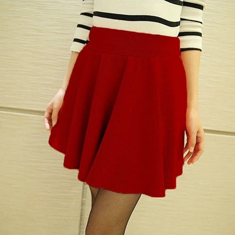 

Sexy Women Skirt Fashion Fall Winter Skirts Plus Size XL High Waist Pleated Skirt Black Red Skater Skirt For Women