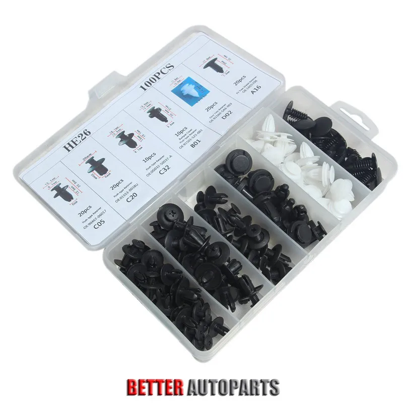 

6 Size100pcs Clip Trim Car Push Pin Rivet Bumper Door Panel Retainer Assortment
