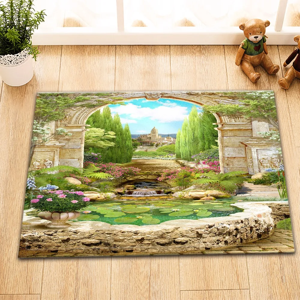 LB 60*40 View Street с цветами и домами уличный 3D напольный коврик арочным камнем для