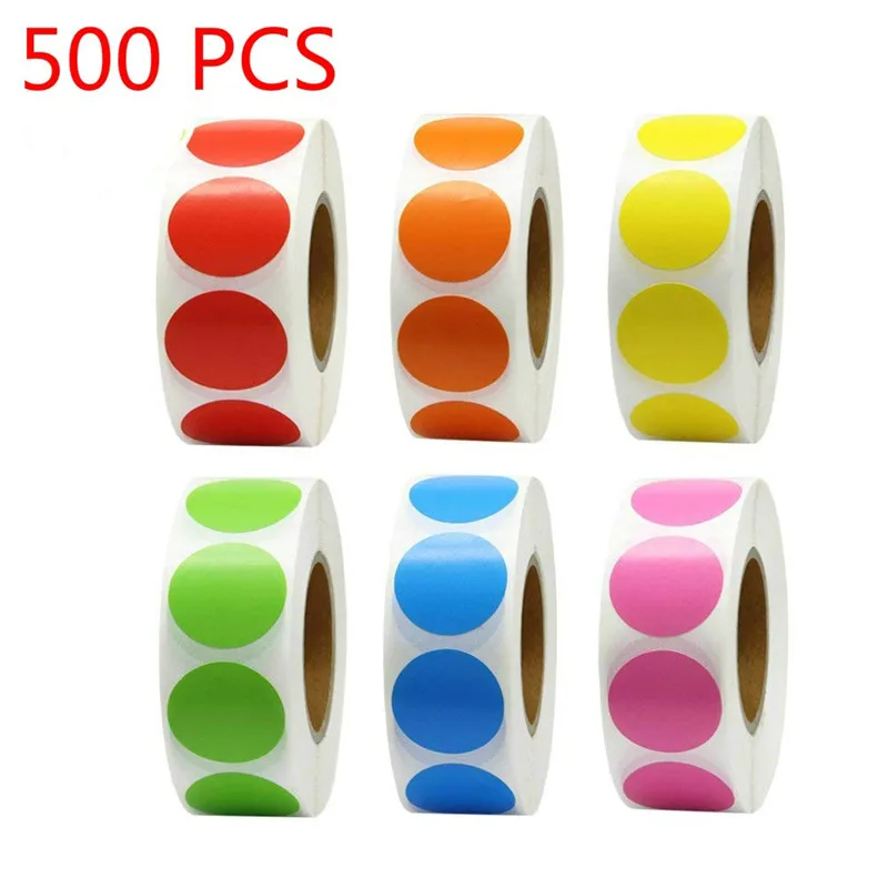 

500 шт./рулон, цветные этикетки Chroma, кодовые наклейки, 1 дюйм, красный, зеленый, белый, канцелярские принадлежности для учителя, Канцтовары