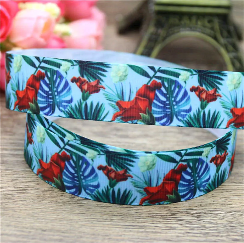 DHK 50 ярдов тропический лист напечатанный grosgrain ленточный аксессуар украшение для
