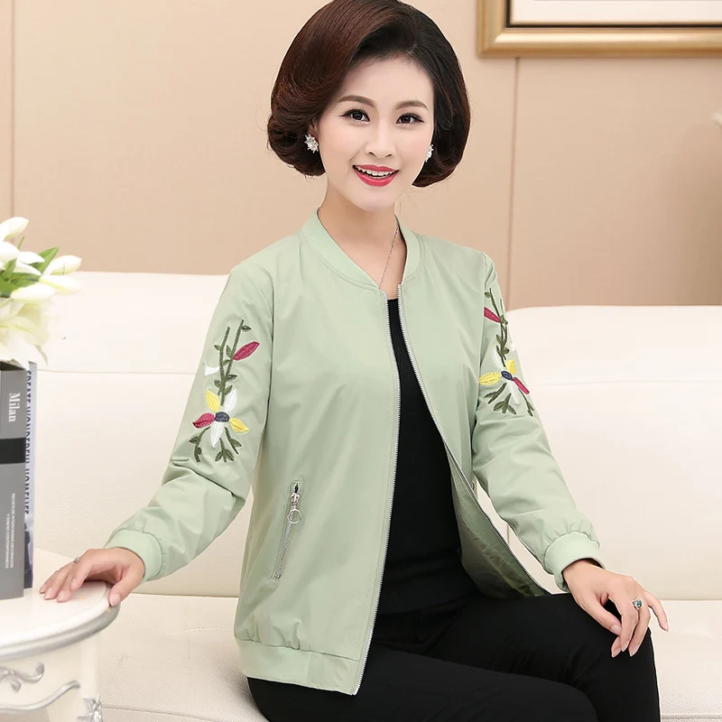 

Куртка с вышивкой для женщин среднего возраста 40-50 лет, женская верхняя одежда на молнии высокого качества T270