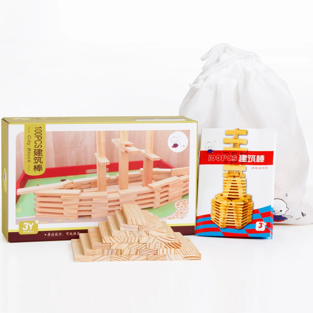 Монтессори детские игрушки деревянные блоки 100 шт строительные Обучающие