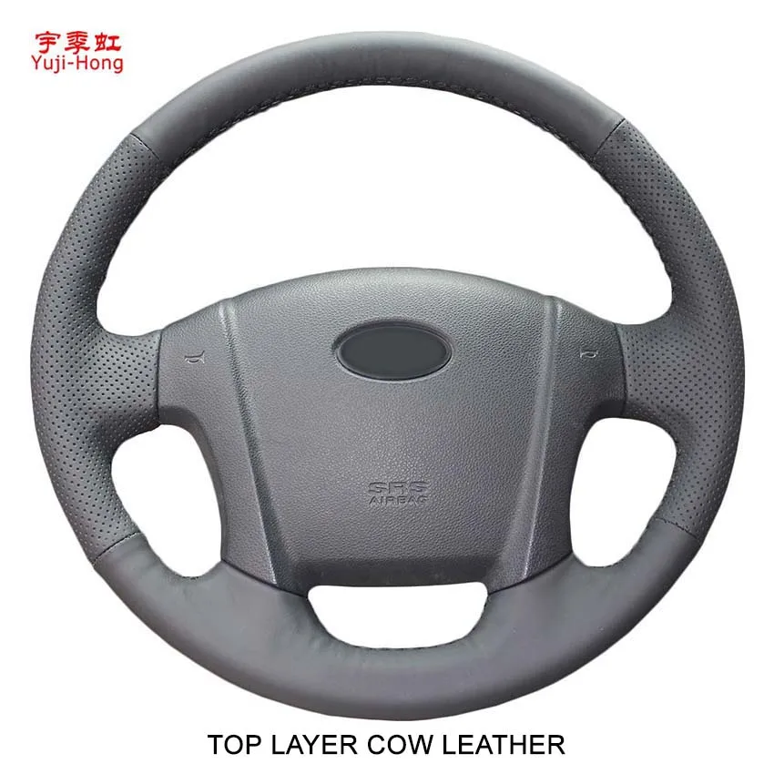 

Yuji-Hong Top Layer Genuine Cow Leather Car Steering Covers Case for KIA Sportage 2009-2013 Hand-stitched Wheel Cover Black