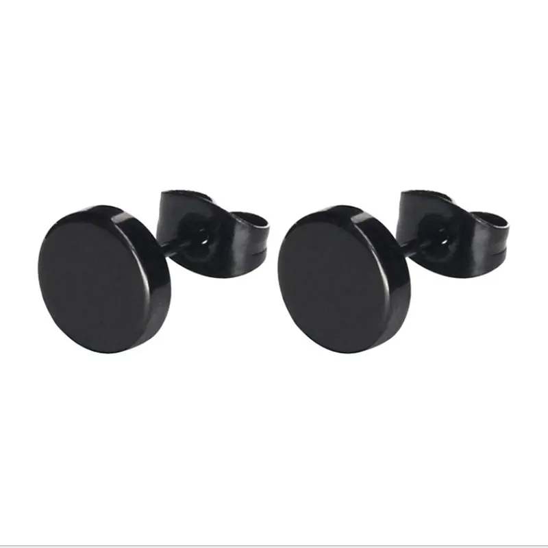 Round Black 1 пара повседневные однотонные квадратные шестигранные круглые серьги из нержавеющей стали черные геометрические серьги-гвоздики ювелирные изделия для женщин и мужчин - Окраска металла: Round Black